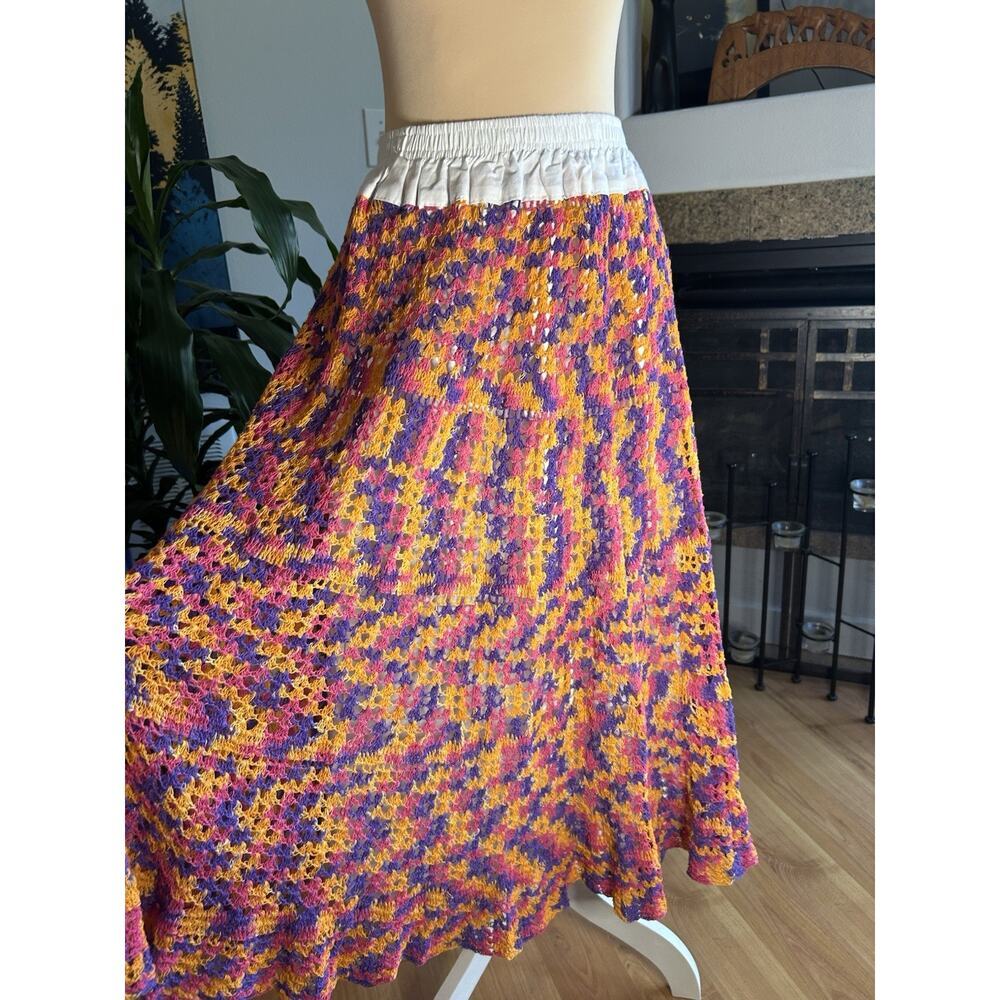Handmade Crochet Maxi Skirt Boho Festival Knit Sz S/M Sunset Maximalist Granny - Picture 3 of 9